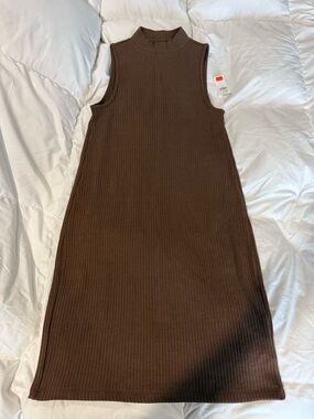 Old Navy Sleeveless Ribbed Mock Neck Midi Dress in Brown